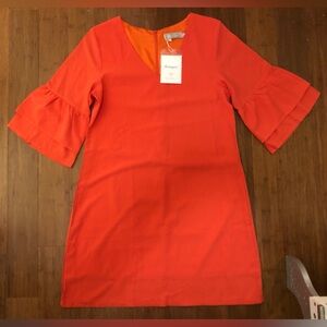 Orange Ruffle Sleeve Dress NWT Lightweight Wedding Guest Belongsci Polyester M/L